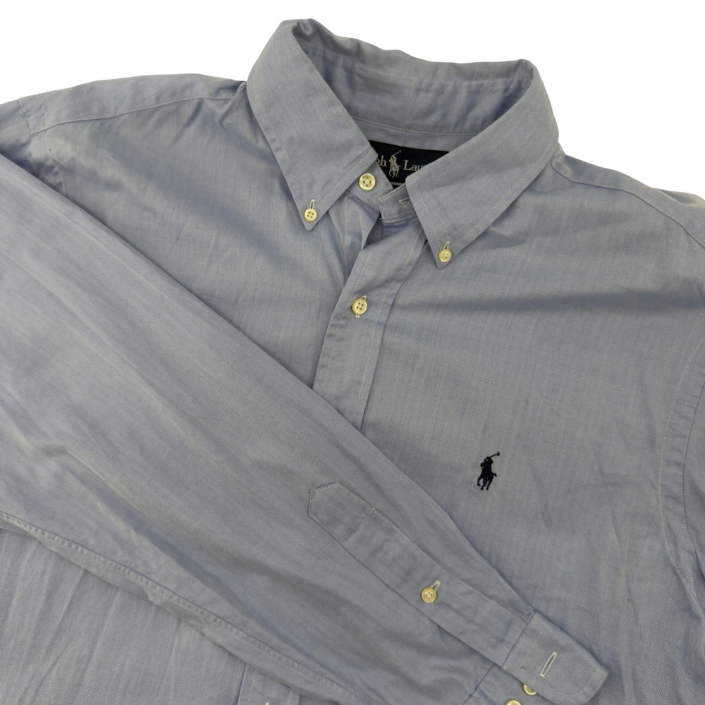 Ralph Lauren Mens Classic Fit Herringbone Button Down Shirt Blue 16.5 34/35